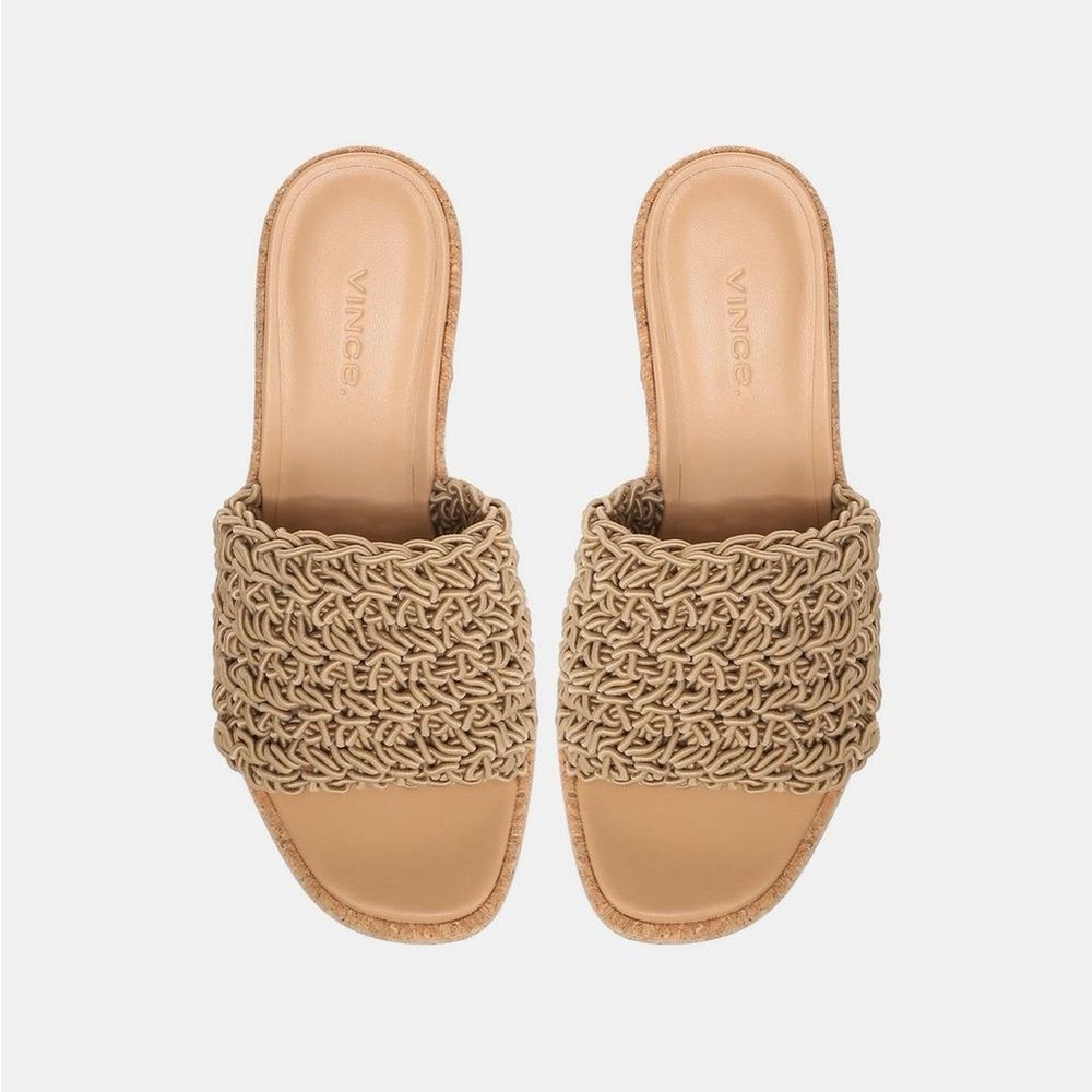 Vince ~ Women's Tan Woven Block Heel Sandals - Picture 2 of 5